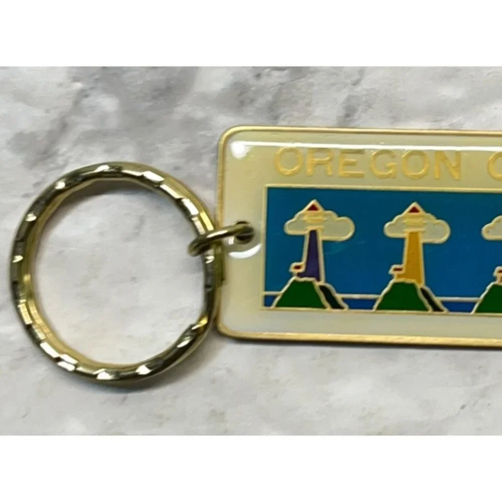 Vintage Oregon Coast Keychain Beach Lighthouses Ocean Enamel